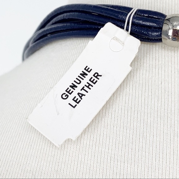 VT Luxe Blue Leather Silver Chain Multi Strand Necklace Teal Crystal Statement - Picture 6 of 6